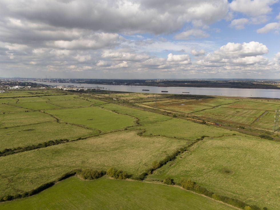 A view of the River Thames and surrounding land from Chalk, at the proposed Lower Thames Crossing between Kent and Sussex