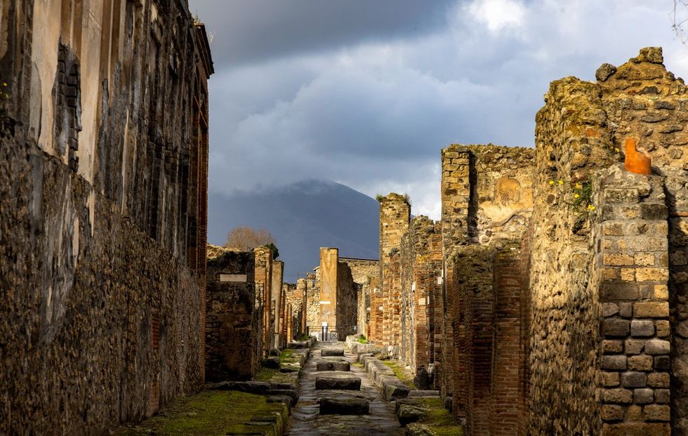 A view of the ruined ancient Roman city of Pompeii