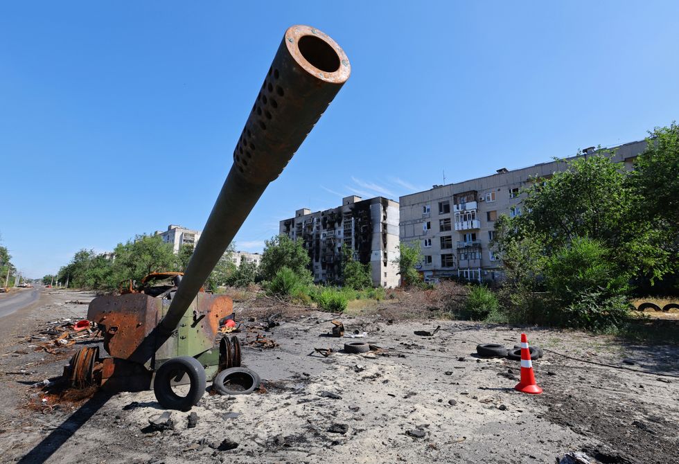 A view shows a destroyed anti-tank gun MT-12 %22Rapira%22 during Ukraine-Russia conflict in the city of Sievierodonetsk in the Luhansk Region, Ukraine June 30