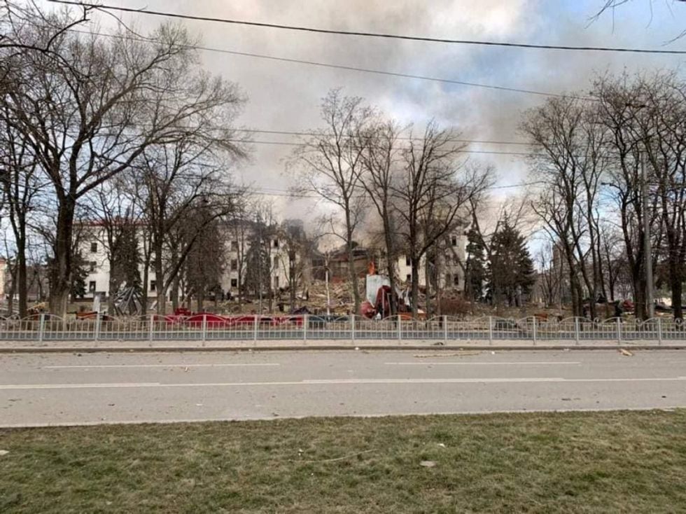 A view shows Donetsk Regional Theatre of Drama destroyed by an airstrike amid Russia's invasion of Ukraine, in Mariupol.