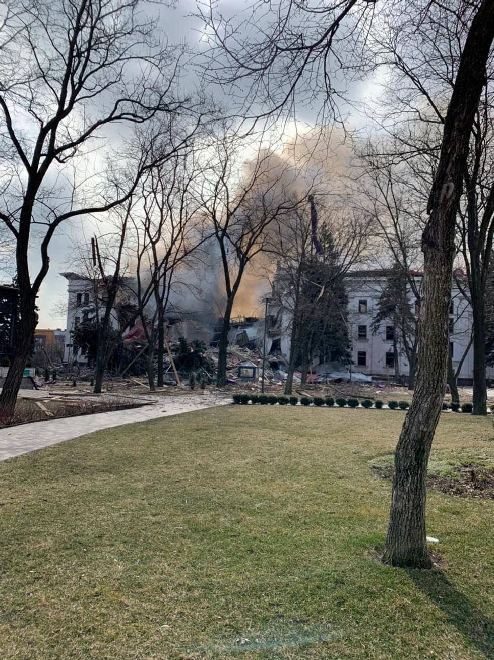 A view shows Donetsk Regional Theatre of Drama destroyed by an airstrike.