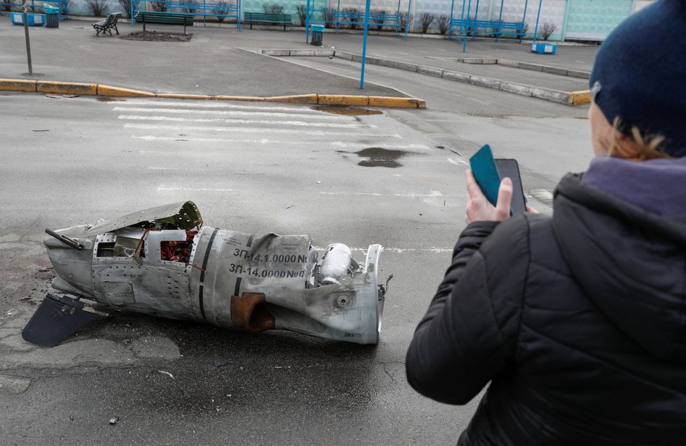 A view shows the remains of a missile at a bus terminal, as Russia's invasion of Ukraine continues, in Kyiv, Ukraine March 4, 2022. REUTERS/Valentyn Ogirenko