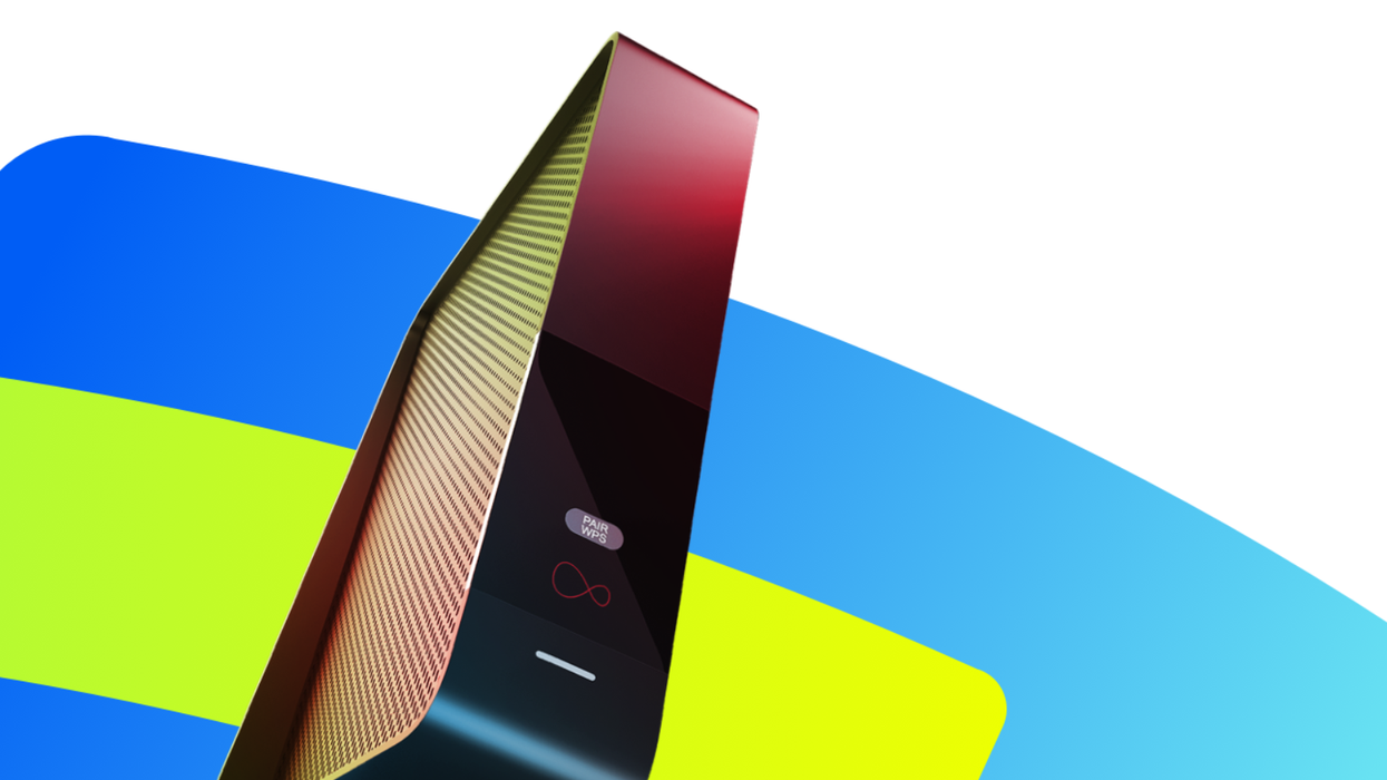a virgin media router pictured with swirling colour patterns around it