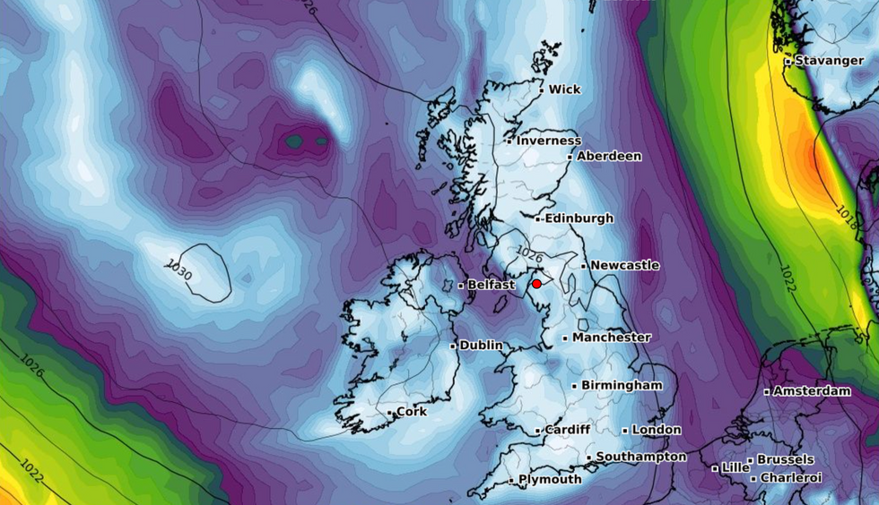 A weather map showing snow will hit the UK.