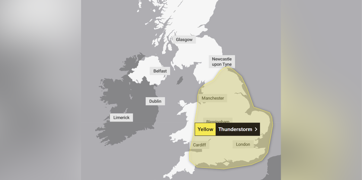 NextImg:Met Office issue major 12hr yellow thunderstorm alert for most of the UK as heavy rain could pose 'danger to life'