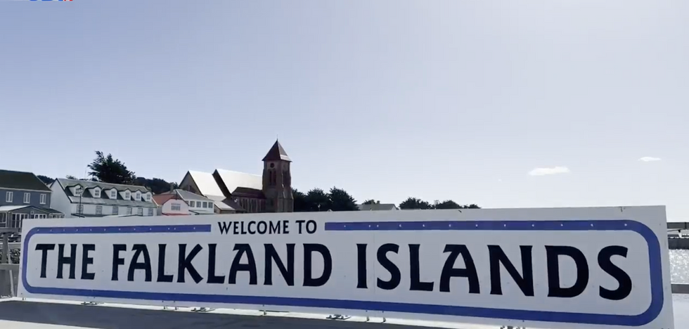 A welcome to the Falkland Islands sign