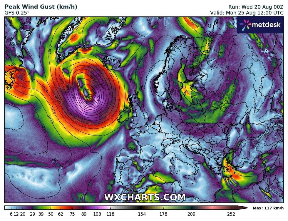 A wider image of the peak wind gust taking hold on August 25