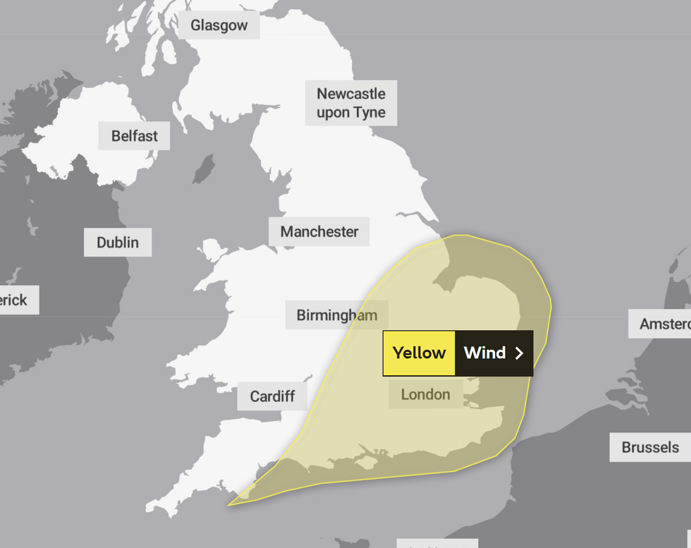 A wind warning will impact much of southern England