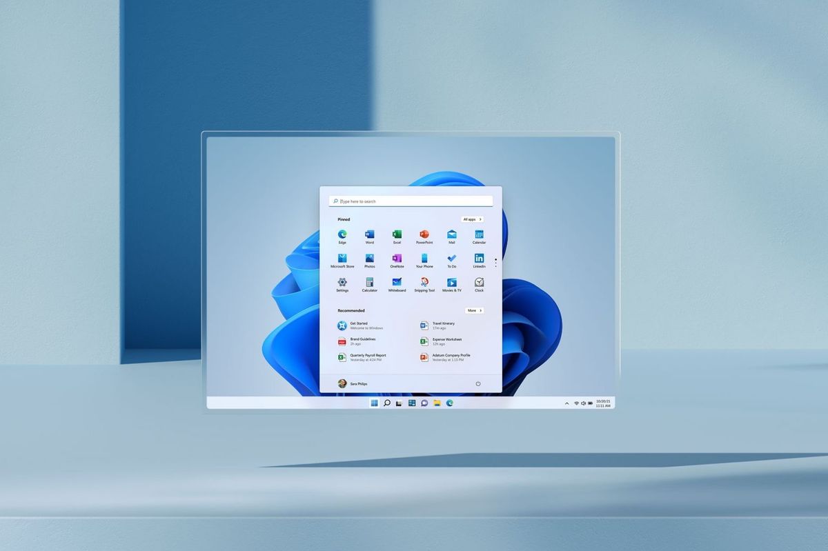 a windows 11 desktop with the new Start Menu design in the centre of the screen