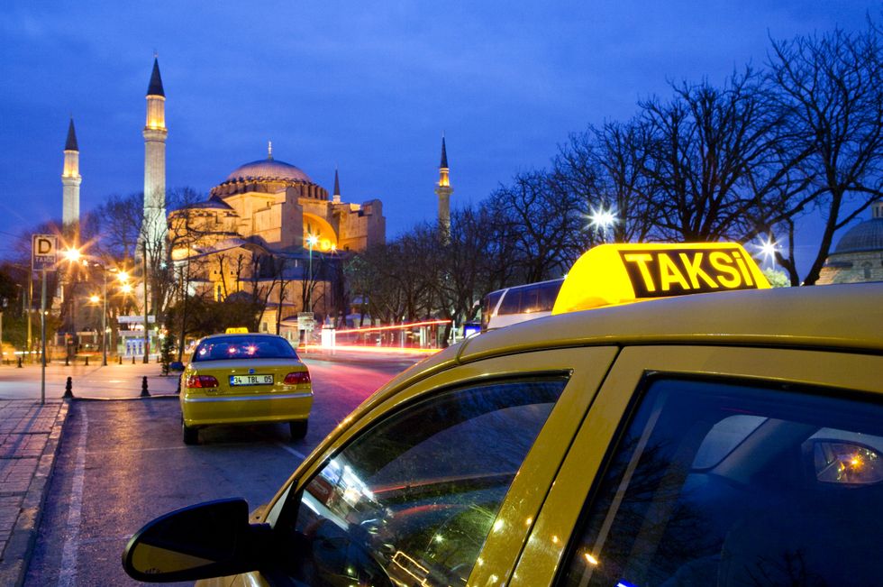 A yellow taxi in Istanbul, Turkey