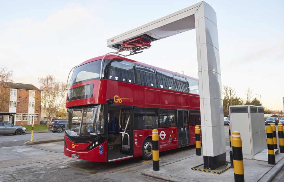 A zero emission electric buse at Go-Ahead Group's Bexleyheath bus depot in south east London