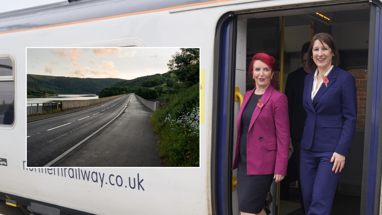 A57 road and Rachel Reeves and Louise Haigh standing on a train