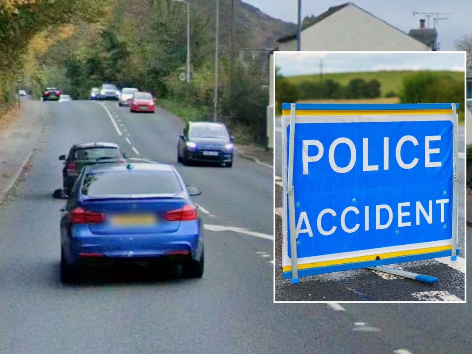 A590 and a police accident sign