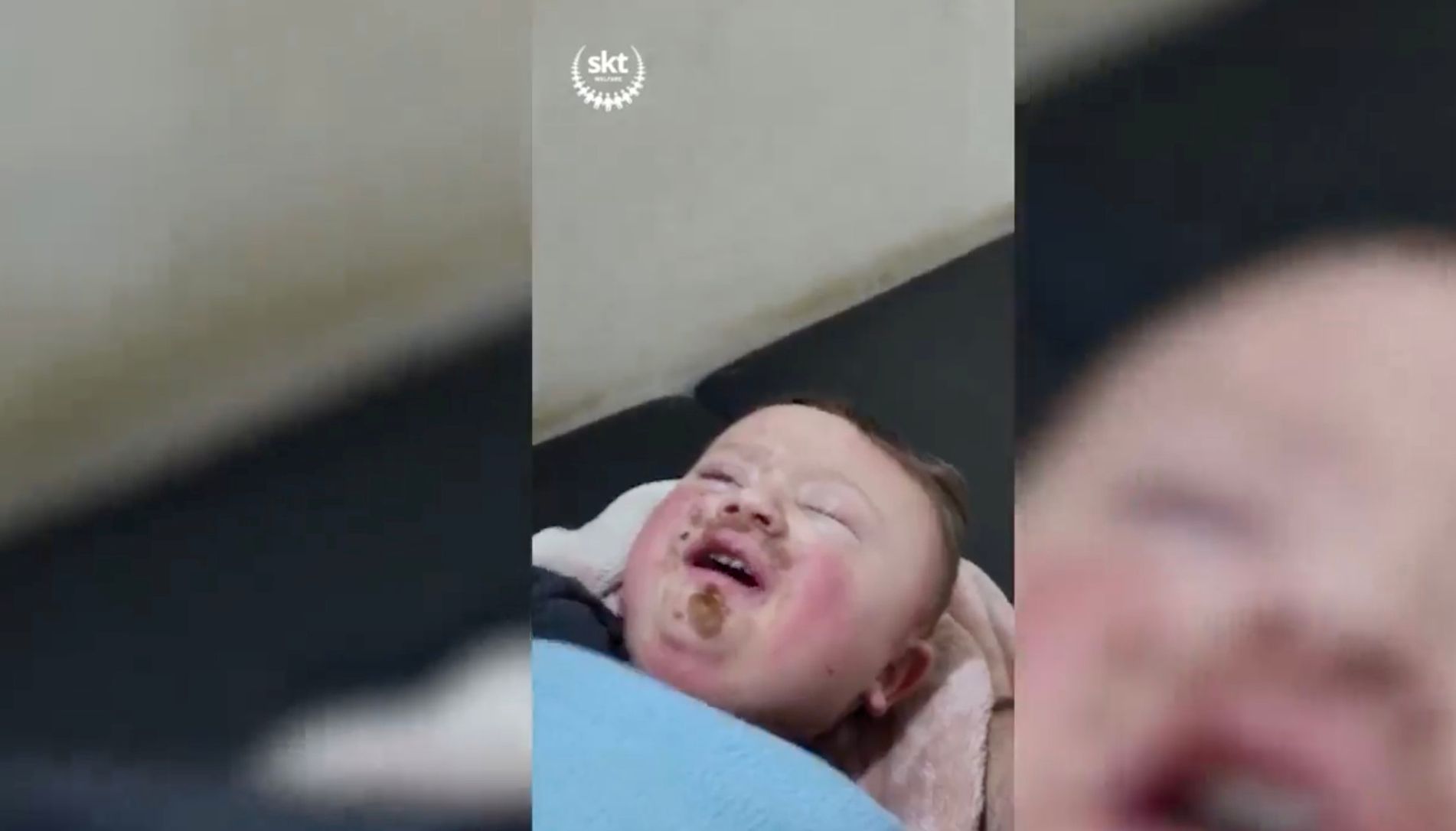 Abdul cries in pain after the earthquake left him bruised and with broken bones