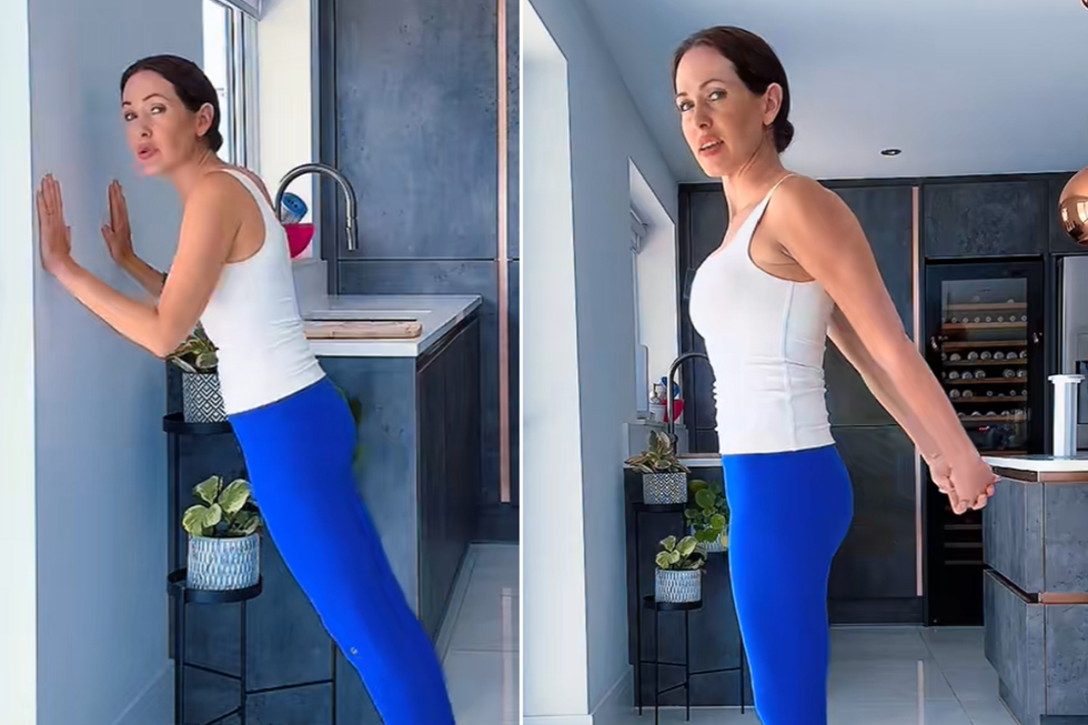 Abi doing wall push ups and arm pulses