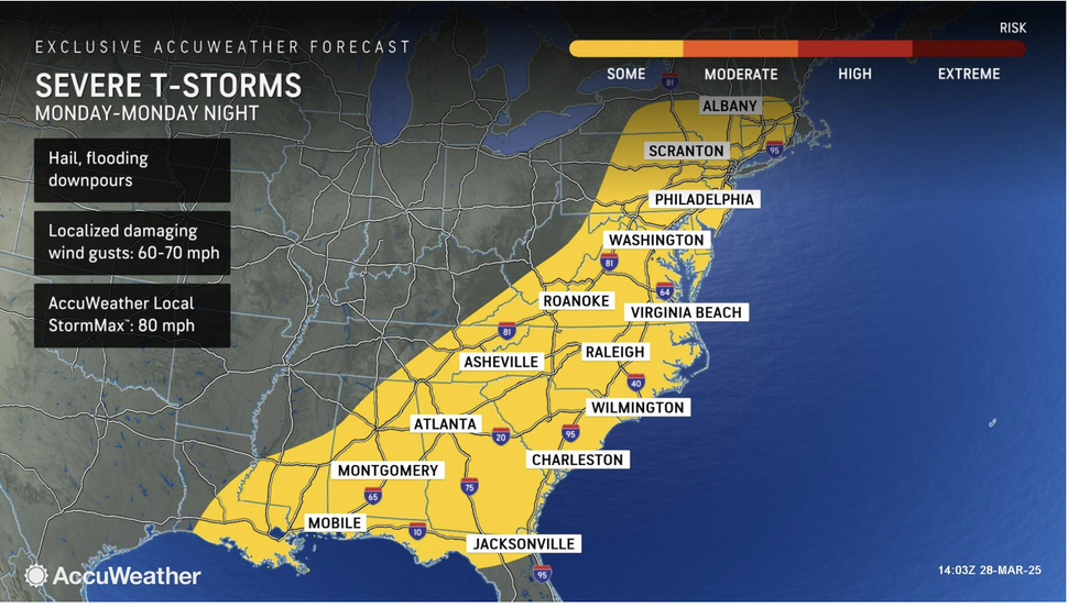 AccuWeather map shows severe T-storms area of effect