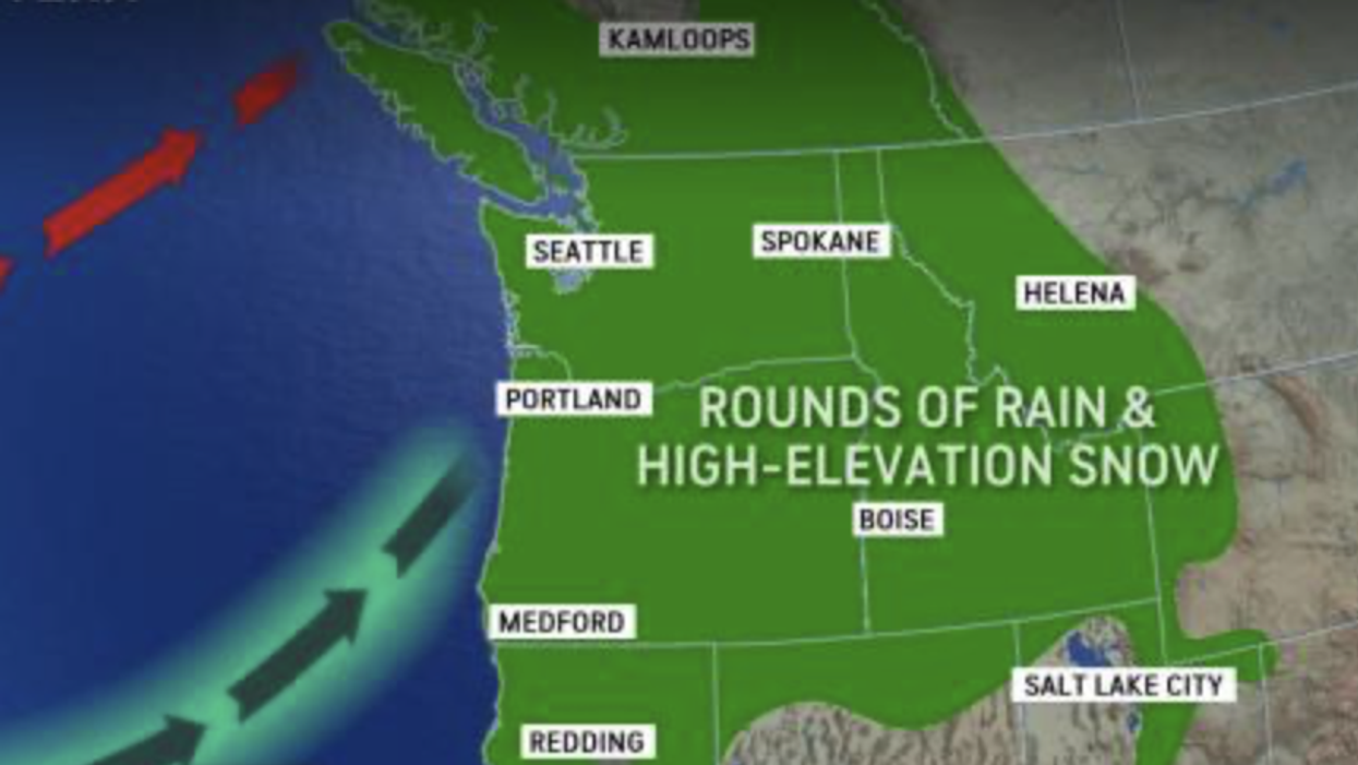 AccuWeather map shows storm patterns and areas at risk of mudslides and avalanches