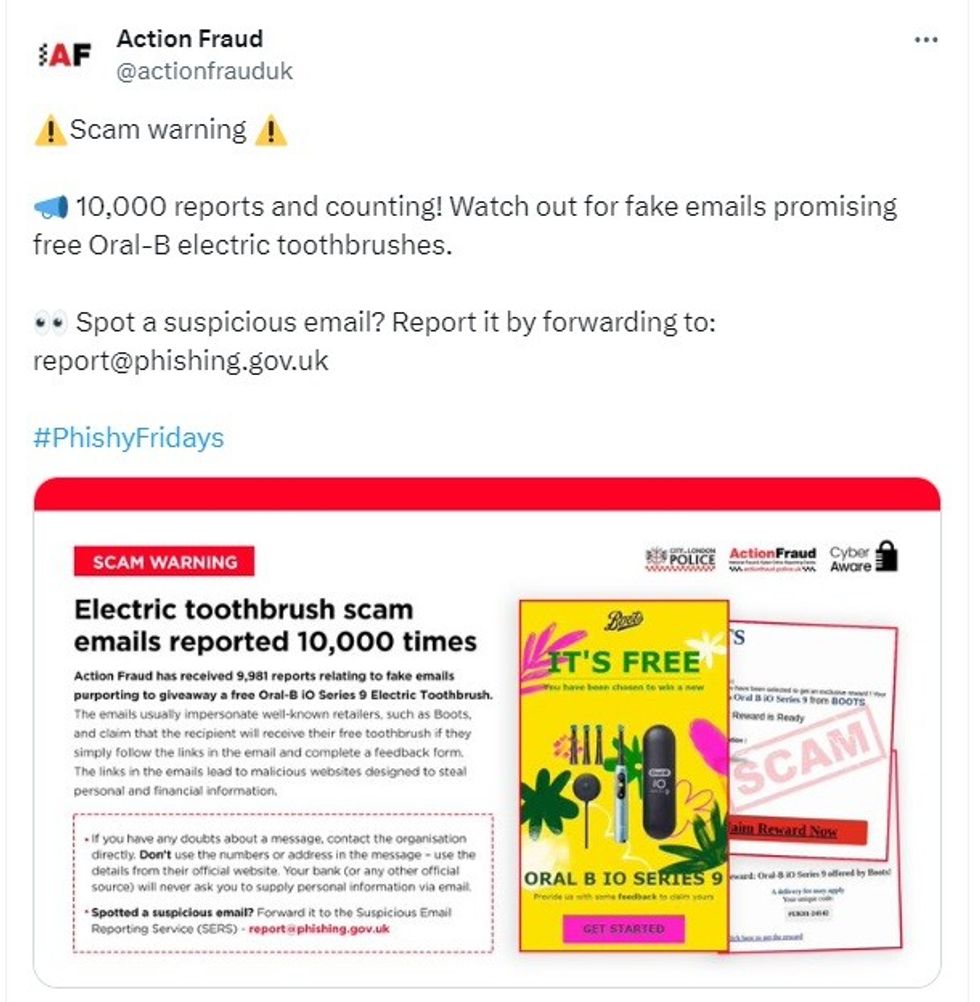 Action Fraud post warning people to watch out for fake emails purporting to be from Boots