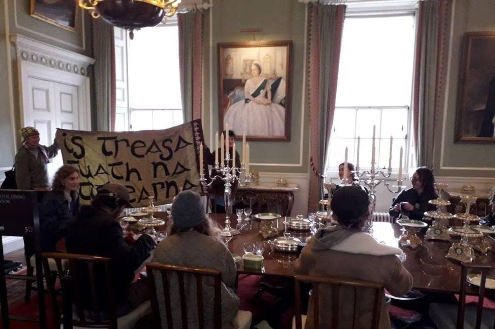 Activists from This is Rigged occupied the royal dining room at Edinburgh's Palace of Holyroodhouse