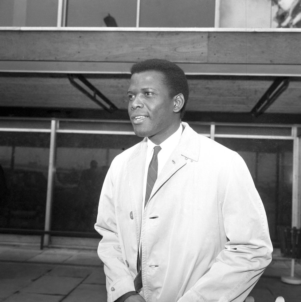 Actor Sidney Poitier arrives at London Airport. After costume fittings for the film The Long Ships, he will travel to the Adriatic coast to begin filming.