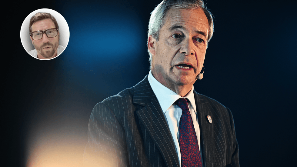 Adam Brooks (left), Nigel Farage (right)