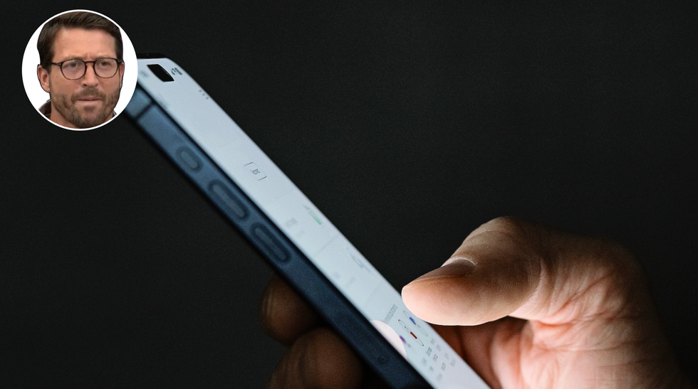 Adam Brooks (left), phone scrolling (right)