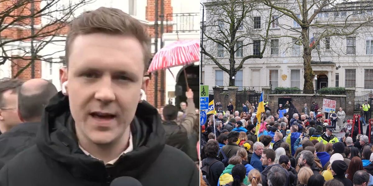 NextImg:'People are very angry!' Thousands of protesters descend on Russian embassy for Ukraine solidarity march
