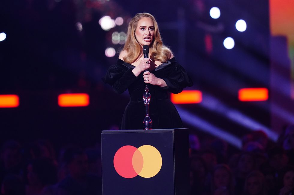 Adele receives the award for Artist of the Year during the Brit Awards 2022 at the O2 Arena, London. Picture date: Tuesday February 8, 2022.