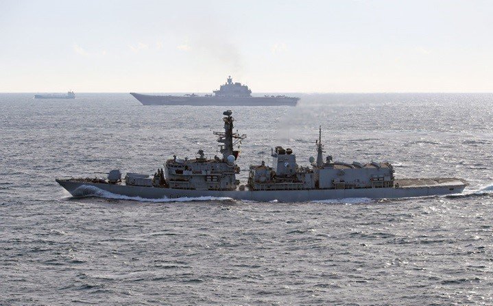 Admiral Grigorovich was spotted sailing between the two 600ft tankers Universal and Enigma shortly after 9am