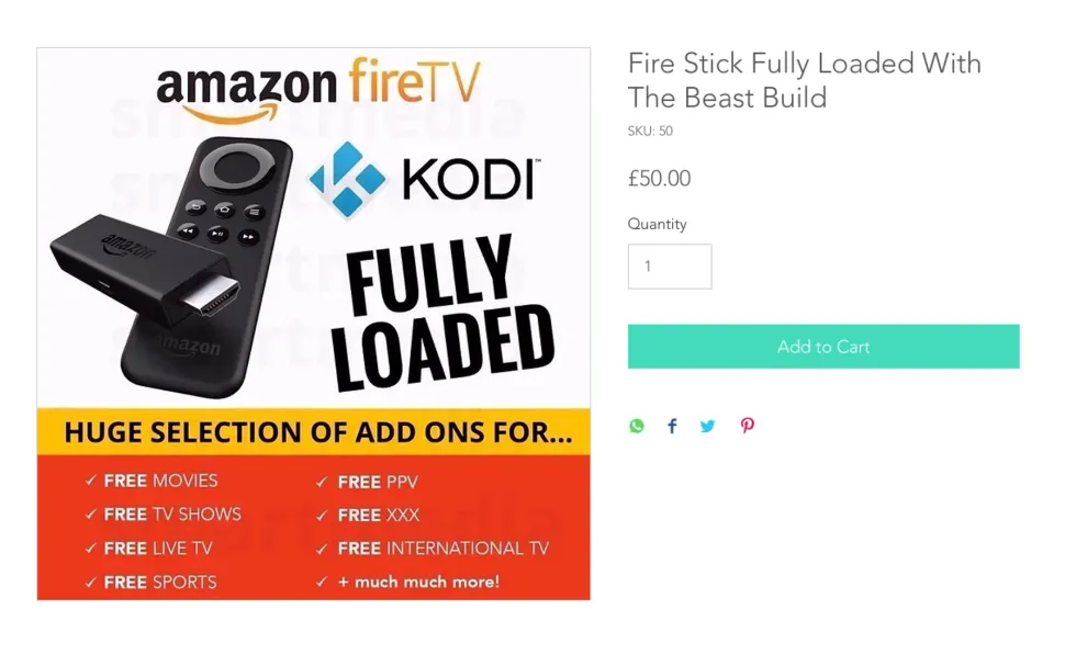 advert for fully loaded fire tv stick sold online with the beast build