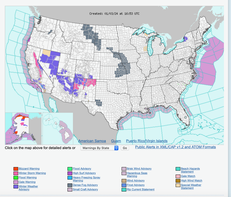 Advisories are also in place across the west