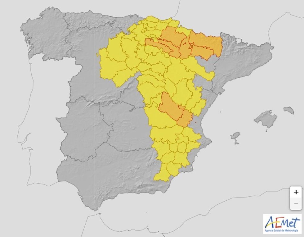 AEMET weather warning map for Spain on Saturday, May 10