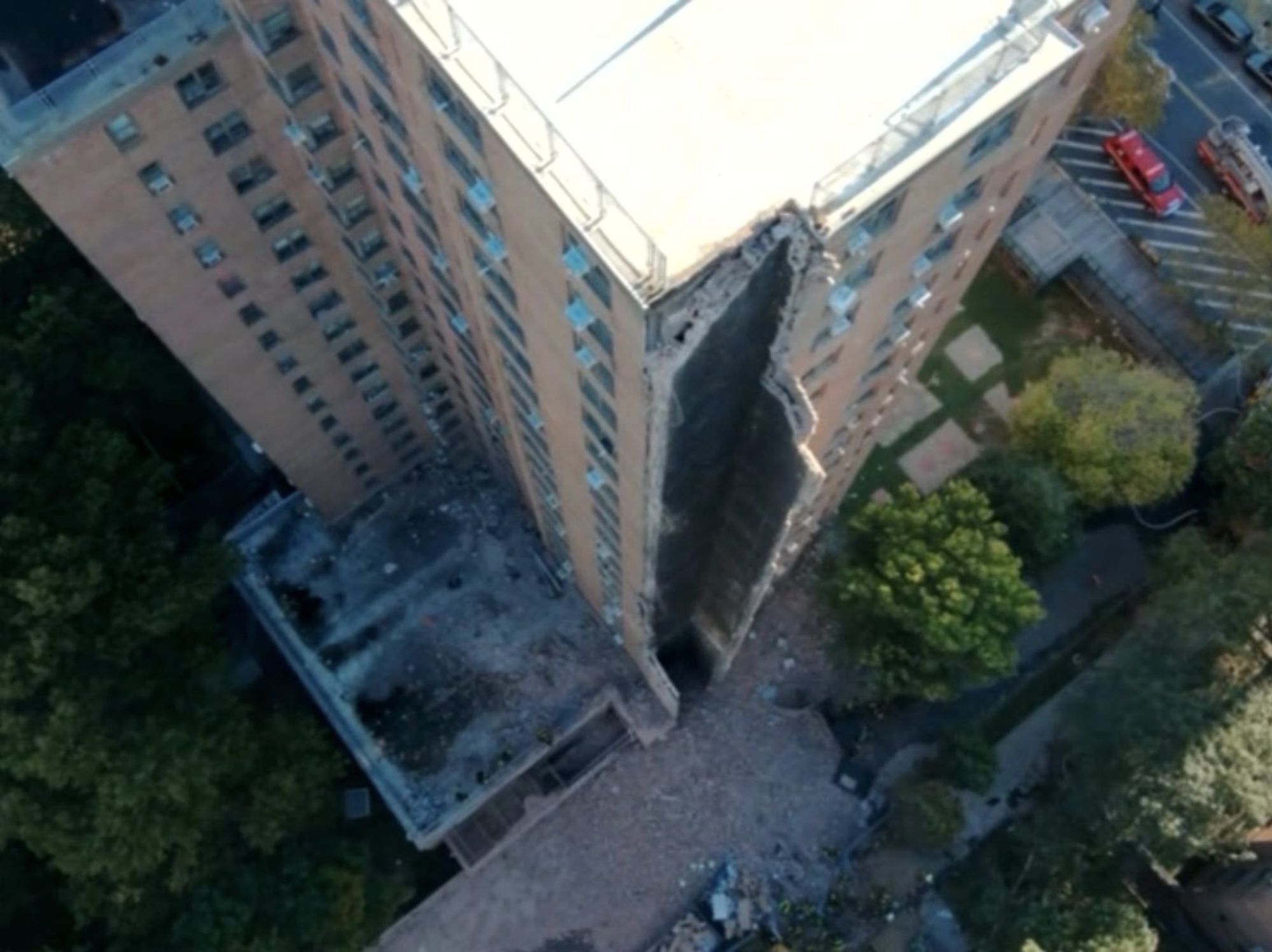 Aerial footage shows partial collapse of Bronx apartment building