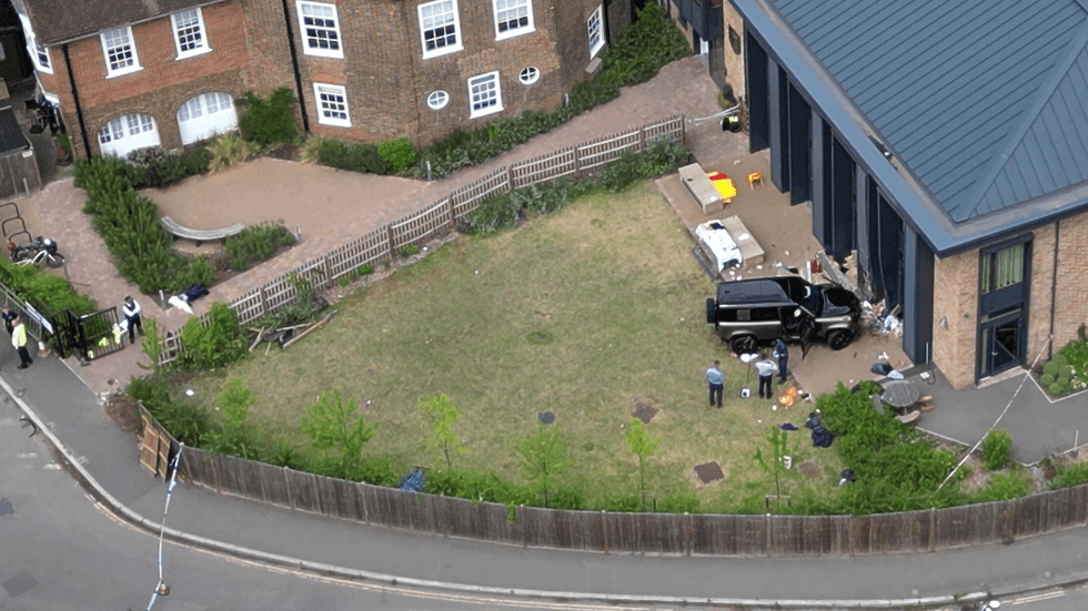 Aerial image of the aftermath of the car crash