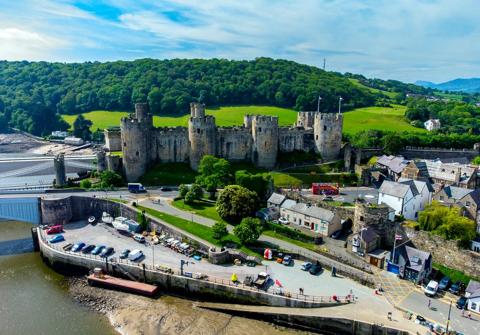 Aerial view of Conwy Castle, in Conwy, North Wales. Picture date: Wednesday June 2, 2021. PA Photo. Photo credit should read: Peter Byrne/PA Wire