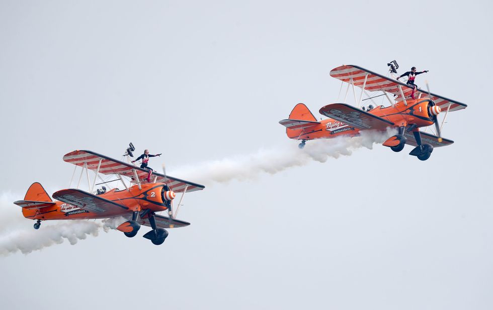 Aerosuperbatics Wingwalkers perform at the 2018 Bournemouth Air Festival