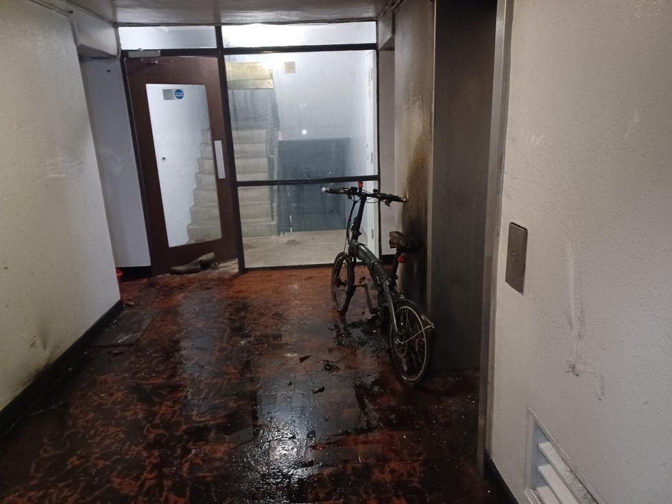 Aftermath of an electric bike battery fire