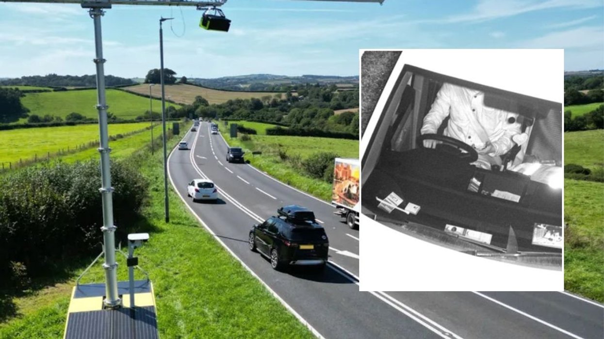 AI road camera and a man caught using his phone at the wheel