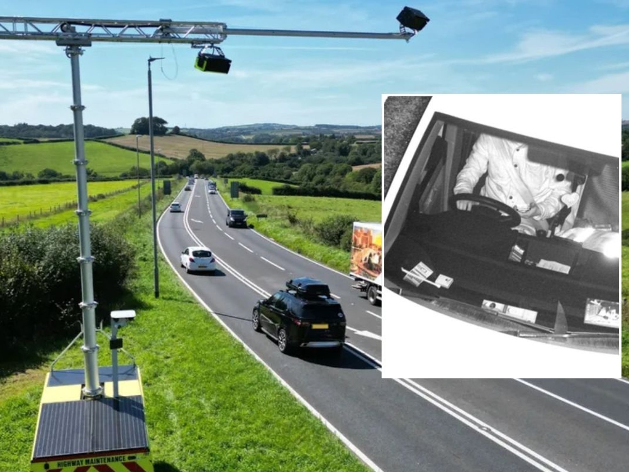 AI road camera and a man caught using his phone at the wheel
