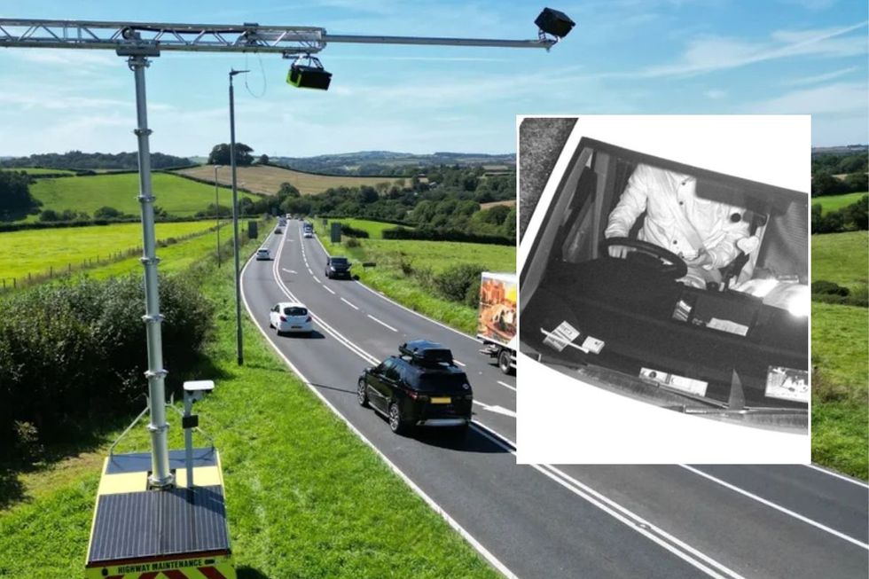 AI road camera and a man caught using his phone at the wheel