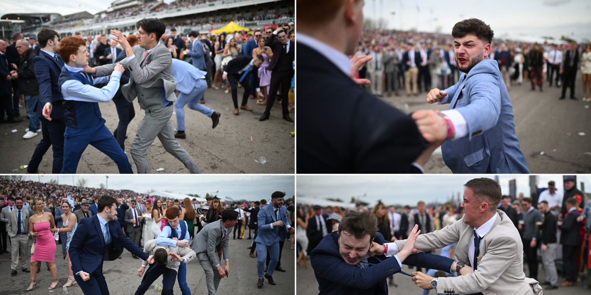 NextImg:Five men BRAWL on Ladies Day at Aintree as security rush to scene with NO arrests made