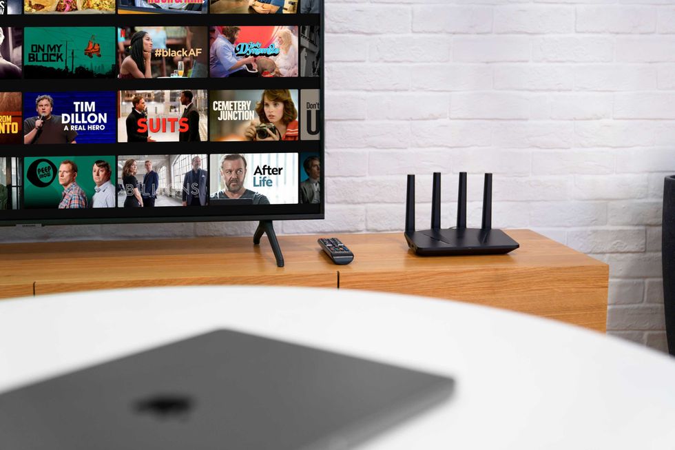 Aircove Wi-Fi router shown on a media unit