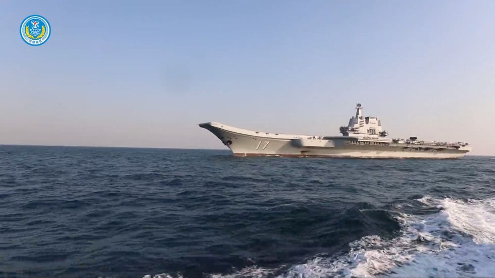 Aircraft carrier Shandong from a video released by China's PLA Eastern Theatre Command