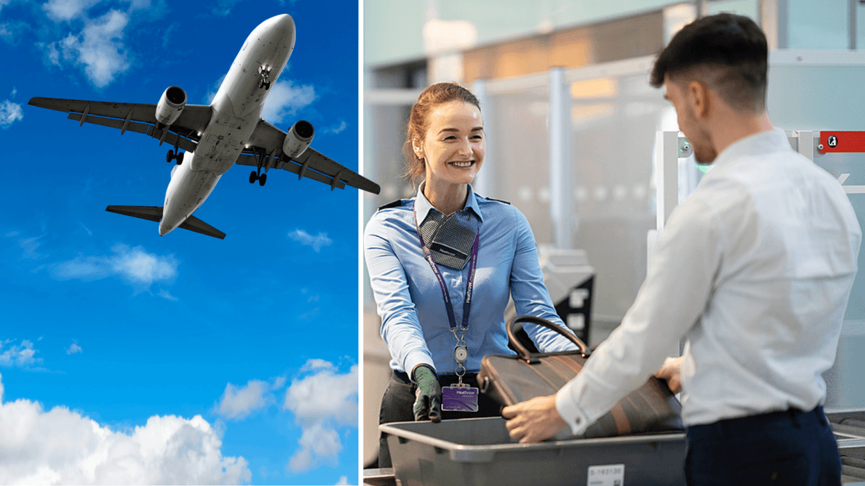 Airplane in the sky / Security at Heathrow Airport