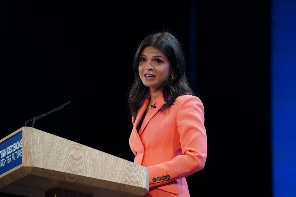 Akshata Murthy introduces Rishi Sunak at the Conservative Party Conference in Manchester