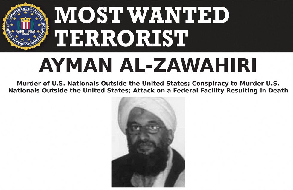 Al Qaeda leader Ayman al-Zawahiri, who was killed in a CIA drone strike in Afghanistan over the weekend according to U.S. officials, appears in an undated FBI Most Wanted poster. FBI/Handout via REUTERS.  THIS IMAGE HAS BEEN SUPPLIED BY A THIRD PARTY.