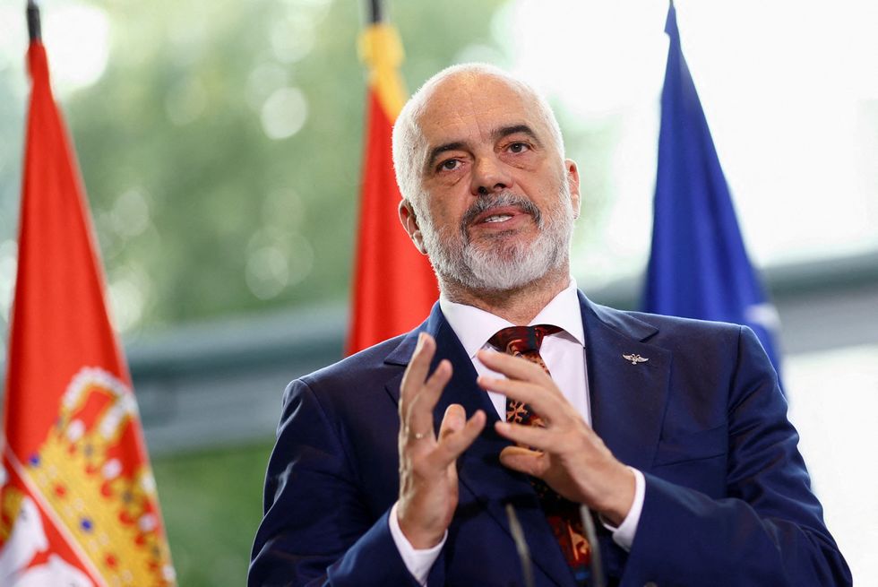 Albania's Prime Minister Edi Rama speaks during the Western Balkans Summit at the Chancellery in Berlin, Germany