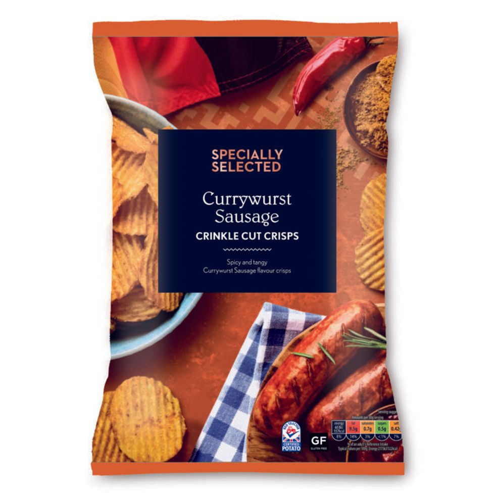 Aldi's Currywurst Sausage crinkle cut crisps