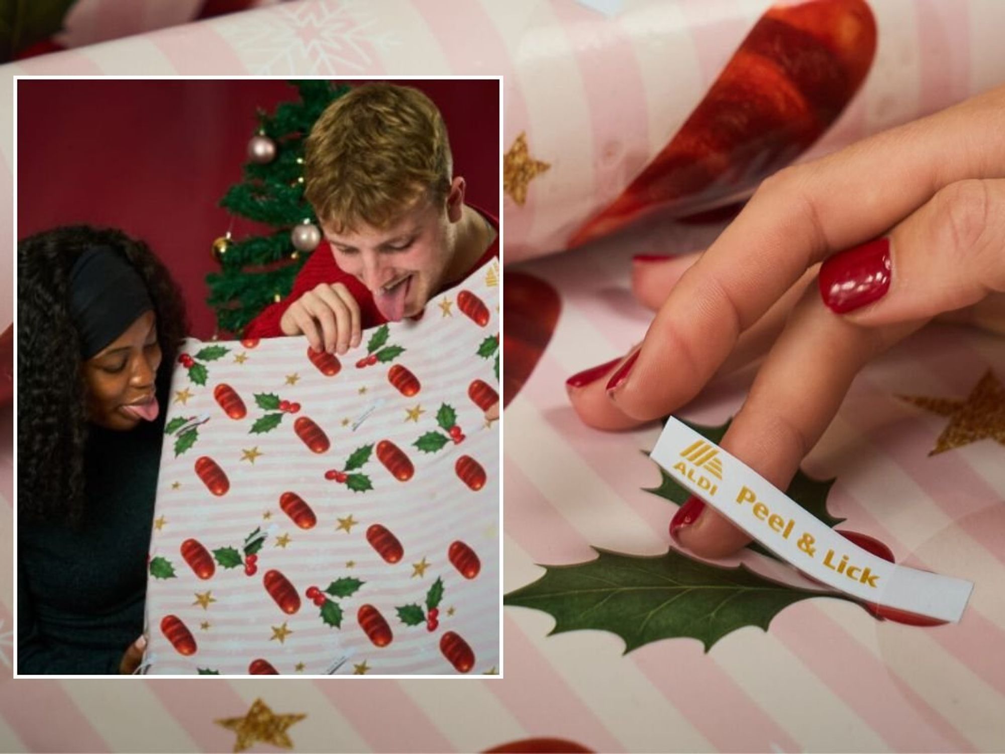 Aldi's lickable Pigs in Blankets paper wrapping paper (and demonstration)