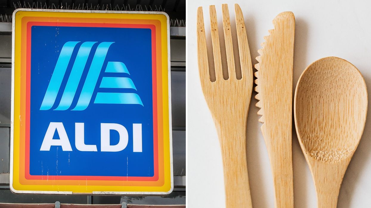 Aldi sign wooden cutlery